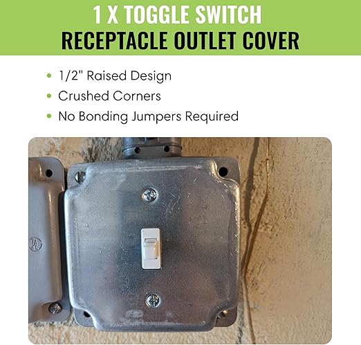 SELECT 5 Pack 4-Inch Square (4S) Electrical Outlet Box Cover, 1/2-Inch Raised Industrial Box Cover, 1 x Toggle Switch Receptacle Outlet Cover.