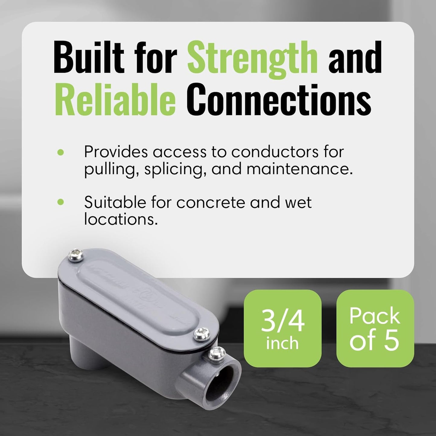 SELECT 5 Pack Lighting Rigid Type Threaded LB Type Conduit Body, Standard Fitting, Aluminum Body with Stainless Steel Cover and Neoprene Rubber Gasket, 3/4-inch