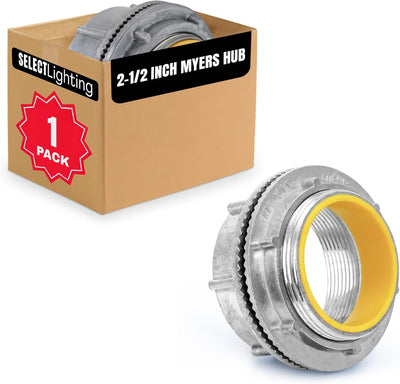 SELECT 1 Pack Lighting Zinc Die Cast Myers Hub, 2-1/2 Inch Watertight Conduit Hub with O-ring and Threaded Connection, Liquid Tight Conduit Connector