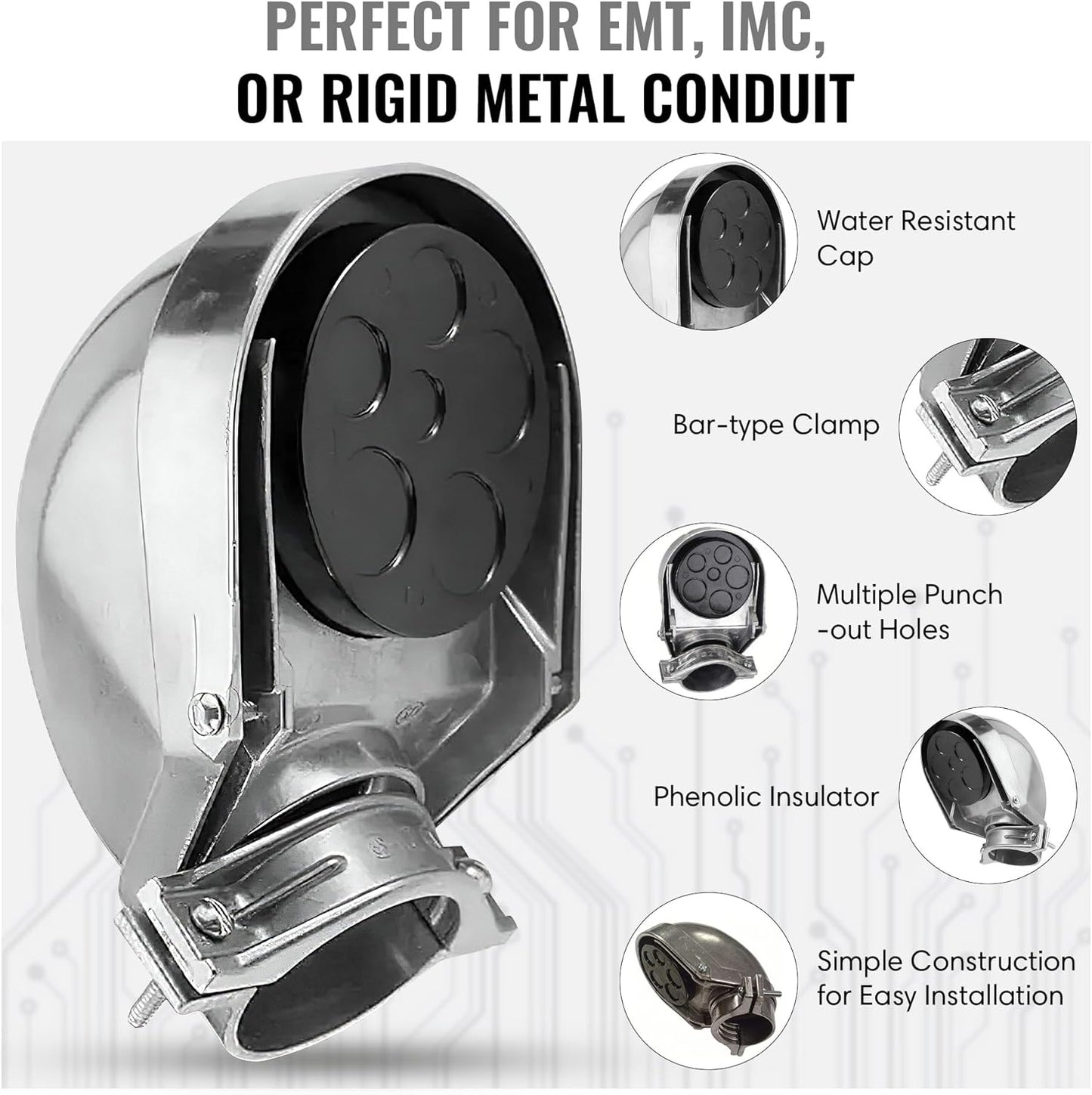 SELECT 4 Pack Lighting 2 Inch Service Entrance Cap, Weather-Resistant Die Cast Aluminum Entrance Heads with Bar Type Clamp, Rigid Conduit for Pulling Service Drop Conductors