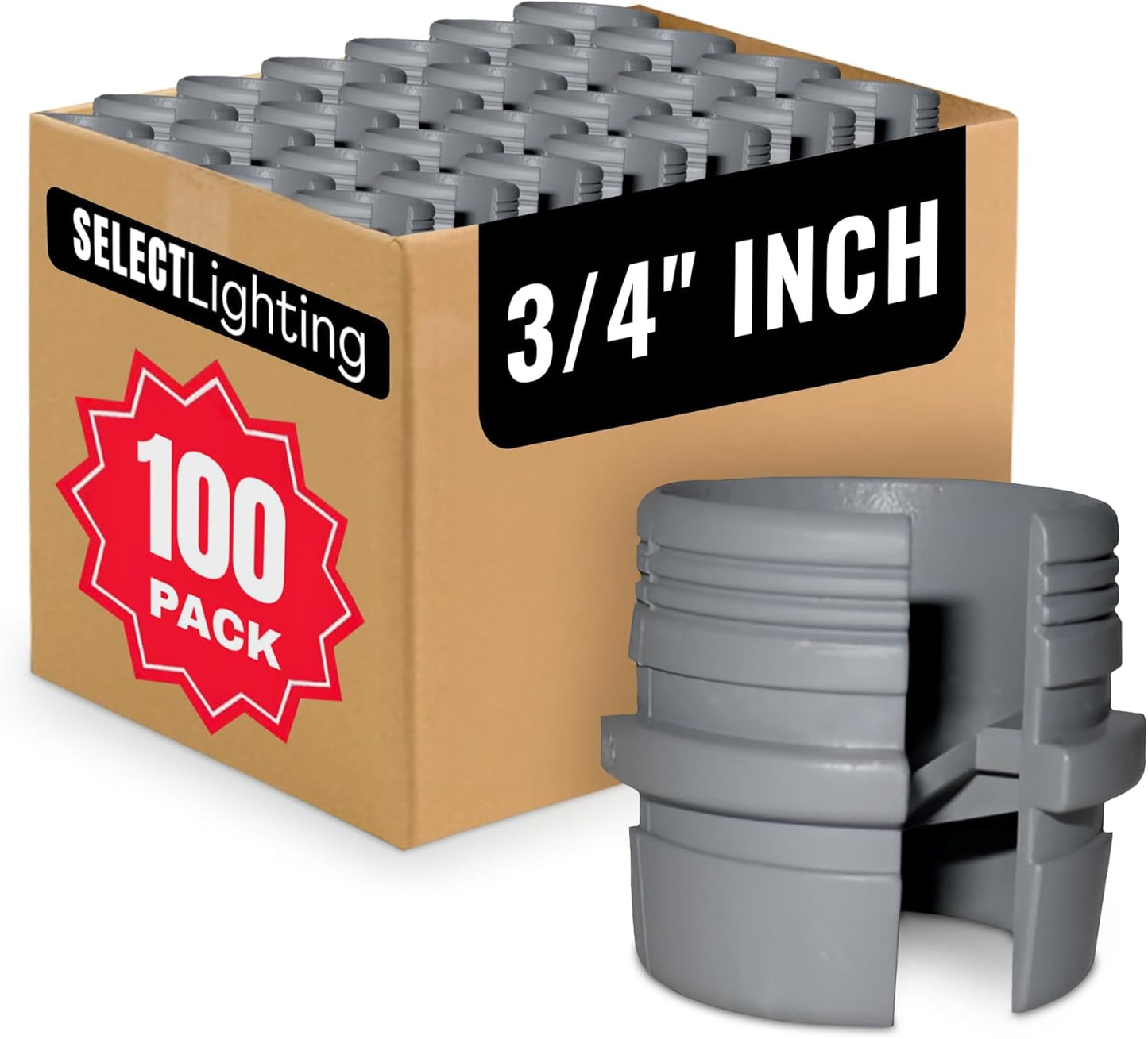 SELECT 100 Pack Connectors, 3/4 Inch Non-Metallic Cable Connectors, Snap Style Installation, Home Improvement Electrical Supplies for Confined Areas - Three Cables #6-#8