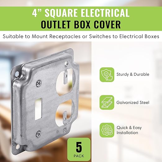 Select 5 Pack 4-Inch Square (4S) Electrical Outlet Box Cover, 1/2-Inch Raised Industrial Box Cover, Toggle Switch & Duplex Outlet Cover, Receptacle Outlet