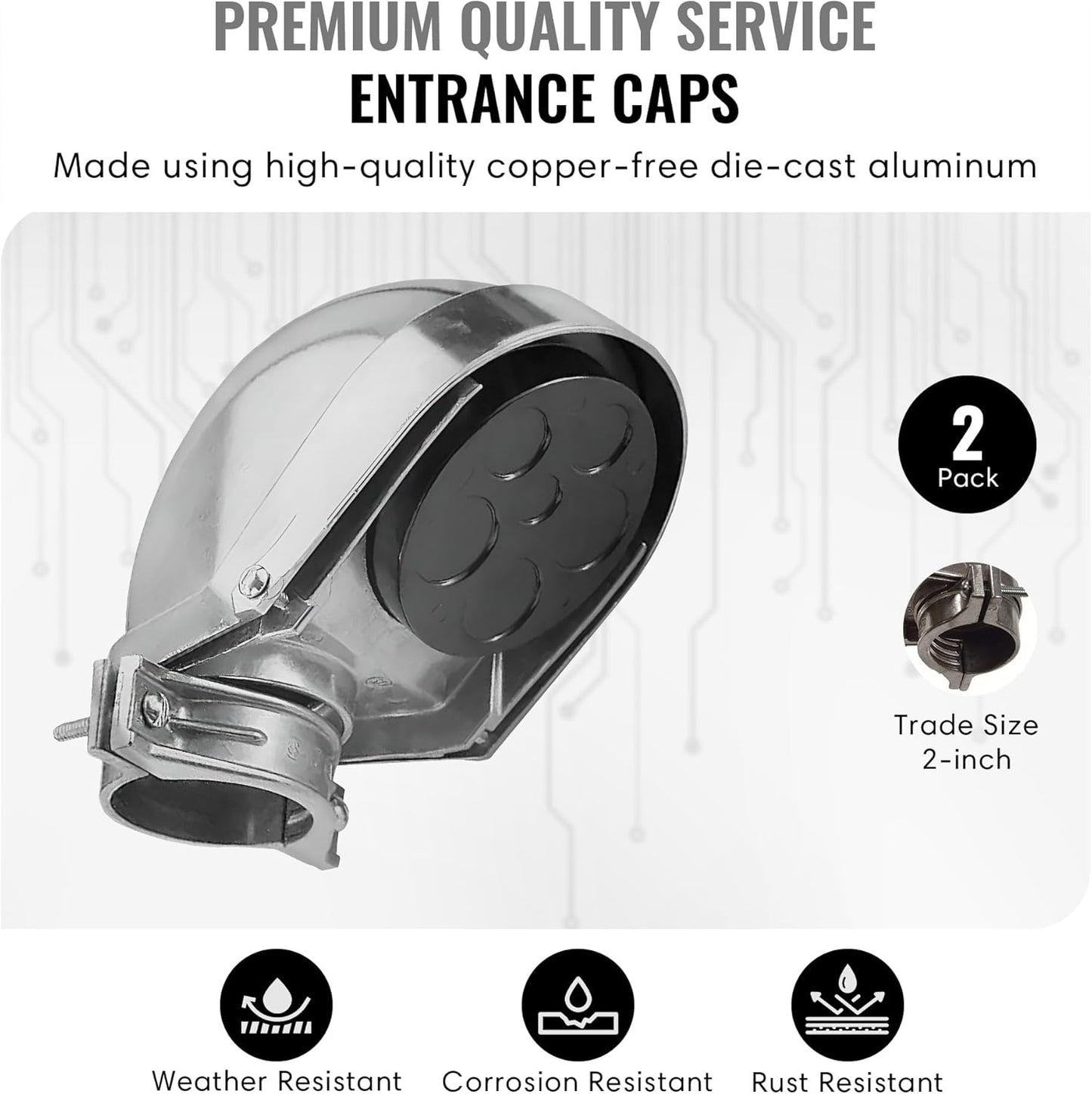 SELECT 2 Pack Lighting 2 Inch Service Entrance Cap, Weather-Resistant Die Cast Aluminum Entrance Heads with Bar Type Clamp, Rigid Conduit for Pulling Service Drop Conductors