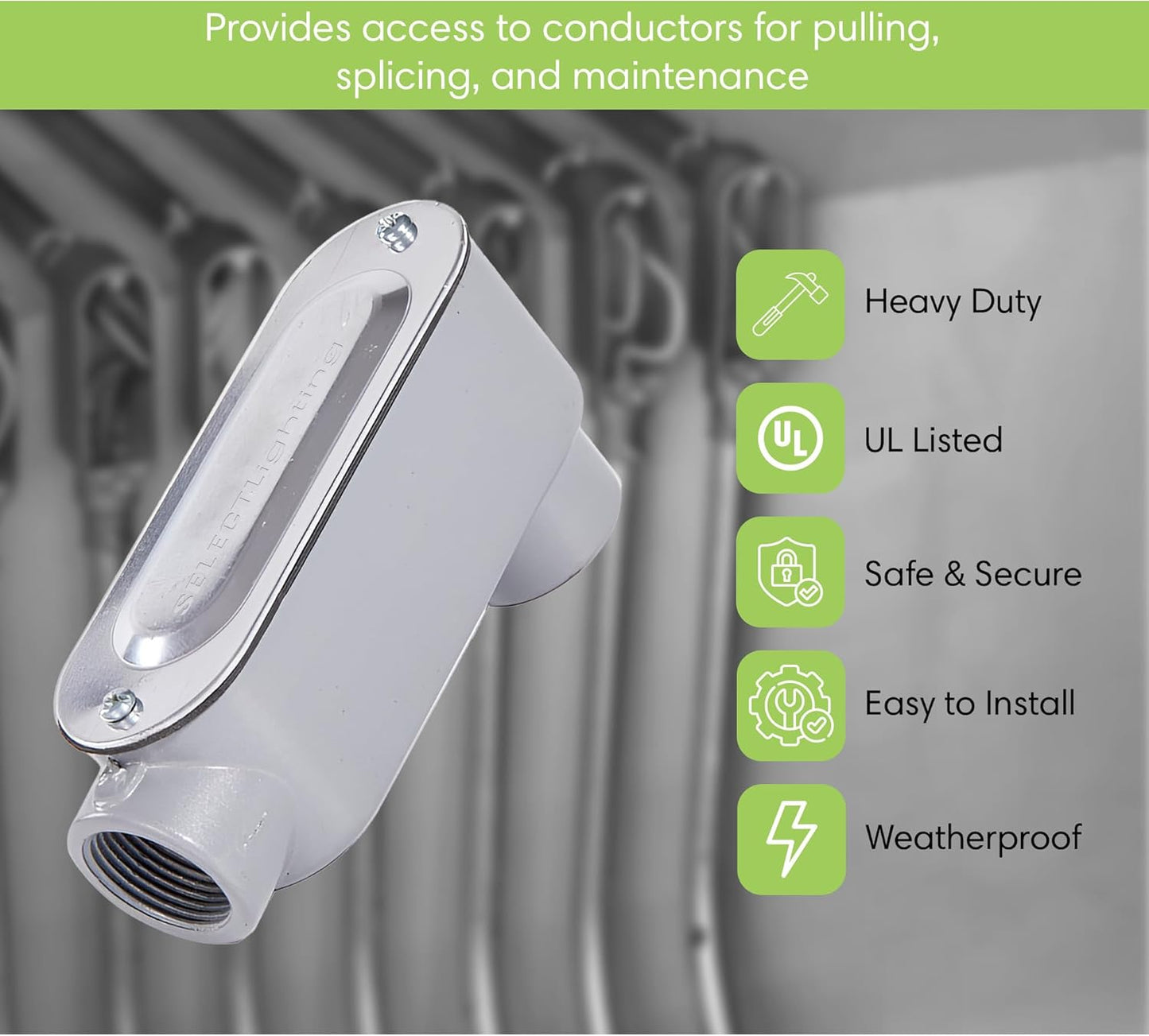 SELECT 5 Pack Lighting Rigid Type Threaded LB Type Conduit Body, Standard Fitting, Aluminum Body with Stainless Steel Cover and Neoprene Rubber Gasket, 3/4-inch