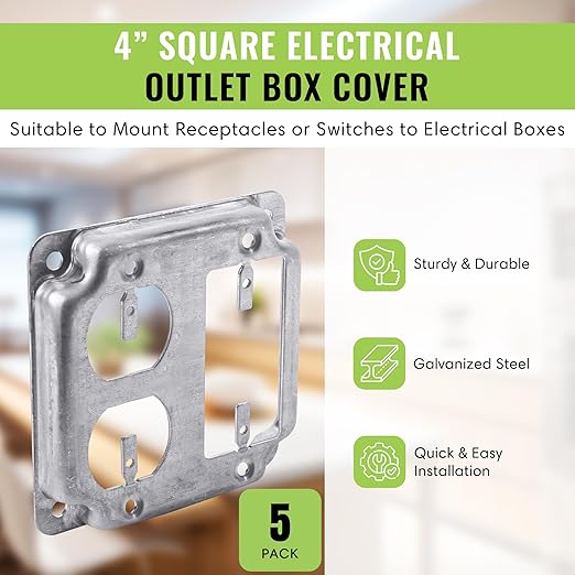 Select 5 Pack 4-Inch Square (4S) Electrical Outlet Box Cover, 1/2-Inch Raised Industrial Box Cover, Decora GFCI & Duplex Outlet Cover, Receptacle Outlet