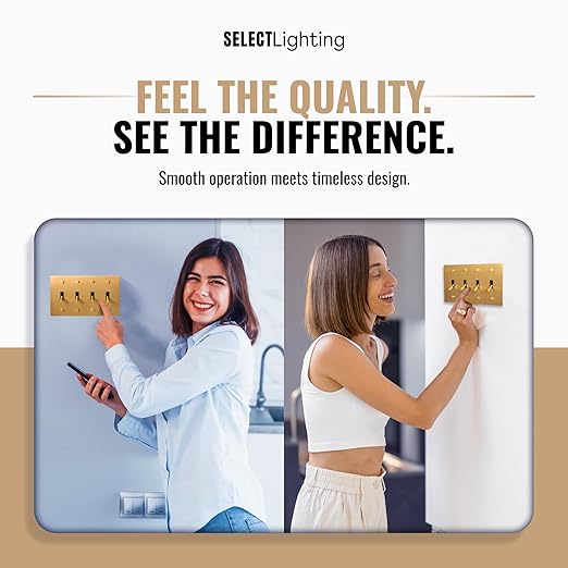 1-Gang Satin Solid Brass Plated Toggle Switch, 15A 120V AC Wall Mount, 3-Way Compatible Vintage Style Single Pole with Faceplate & Switch Module