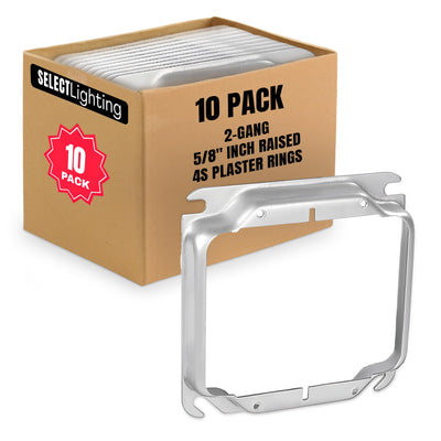 SELECT 10 Pack 5/8" Raised 4" Square (4S) Two Gang Plaster Ring with Angled Slots, Mud Ring, Smart Home Décor for Wiring Connections, Housing Receptacles & Switches, SEL-2PR58-10PK