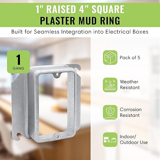 Select 10 Pack Flat Raised 4-Inch Square (4S) One Gang Plaster Ring, Mud Ring with Angled Slots, Mud Ring for Wiring Connections, Housing Receptacles & Switches