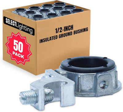SELECT 50 Pack Insulated Ground Bushing with Lay-In Lug, 3/4” Rigid Metal Electrical Bushing for Superior Grounding Performance, Threaded Conduit Fittings