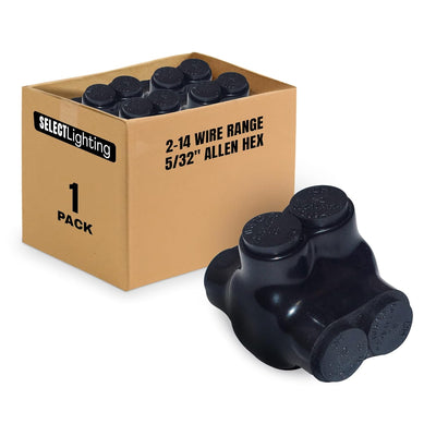 Black Insulated Dual Entry Splice Electrical Connector, Multi Port Cable Connectors, 2-14 Wire Range, 5/32" Allen Hex, Pre-Filled with Oxide Inhibitor, Rubber Vinyl Coating, SEL-IC2D-2