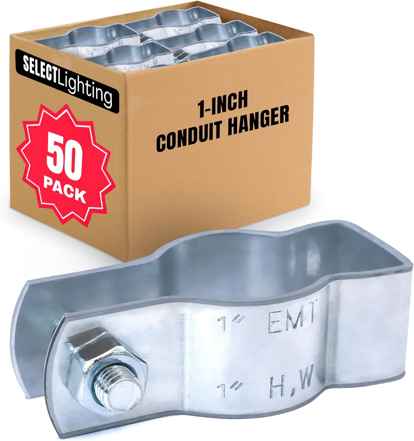 SELECT 20 Pack Lighting Conduit Hanger, 1-1/4 Inch Electrical Conduit Clamp with Carriage Bolt and Nut, Galvanized Conduit Clamps, Rigid Conduit Pipe Fittings for Mounting