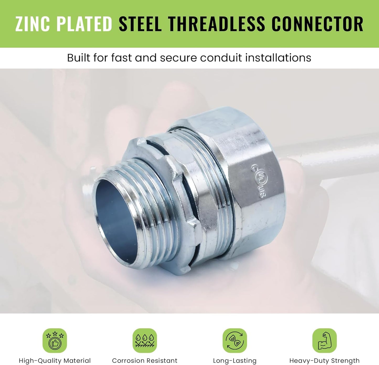 SELECT 30 Pack Lighting Threadless Connector, 3/4 Inch Zinc Plated Steel Compression Connector, Electrical Conduit Fittings for Indoor and Outdoor Use