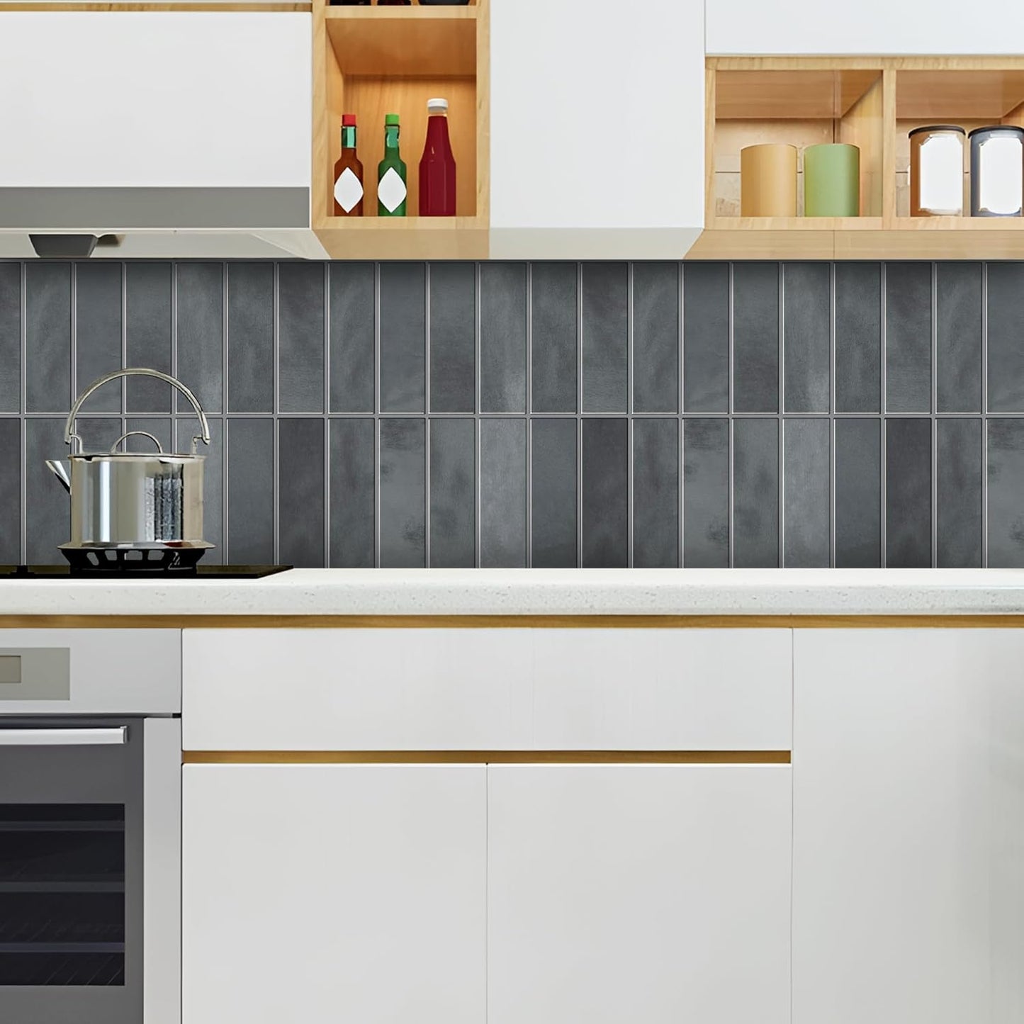 SELECT 5 Pack Peel and Stick Backsplash Tiles, 3D Wall Panels with Commercial-grade Adhesive, Extra Thick Water & Heat-resistant Stick-On Tile Backsplash for Kitchen, Bathroom, Laundry,12"x12” (Gray)