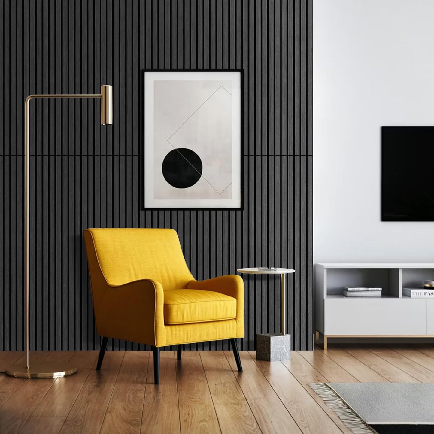 Select 1 Pack Wood Slat Wall Panels, 2’ x 8’ Acoustic Wood Wall Decor, Foam Base Sound Proof Peel and Stick Tile, Wall Art for Home & Room Decor, Living Room & Bedroom, Black