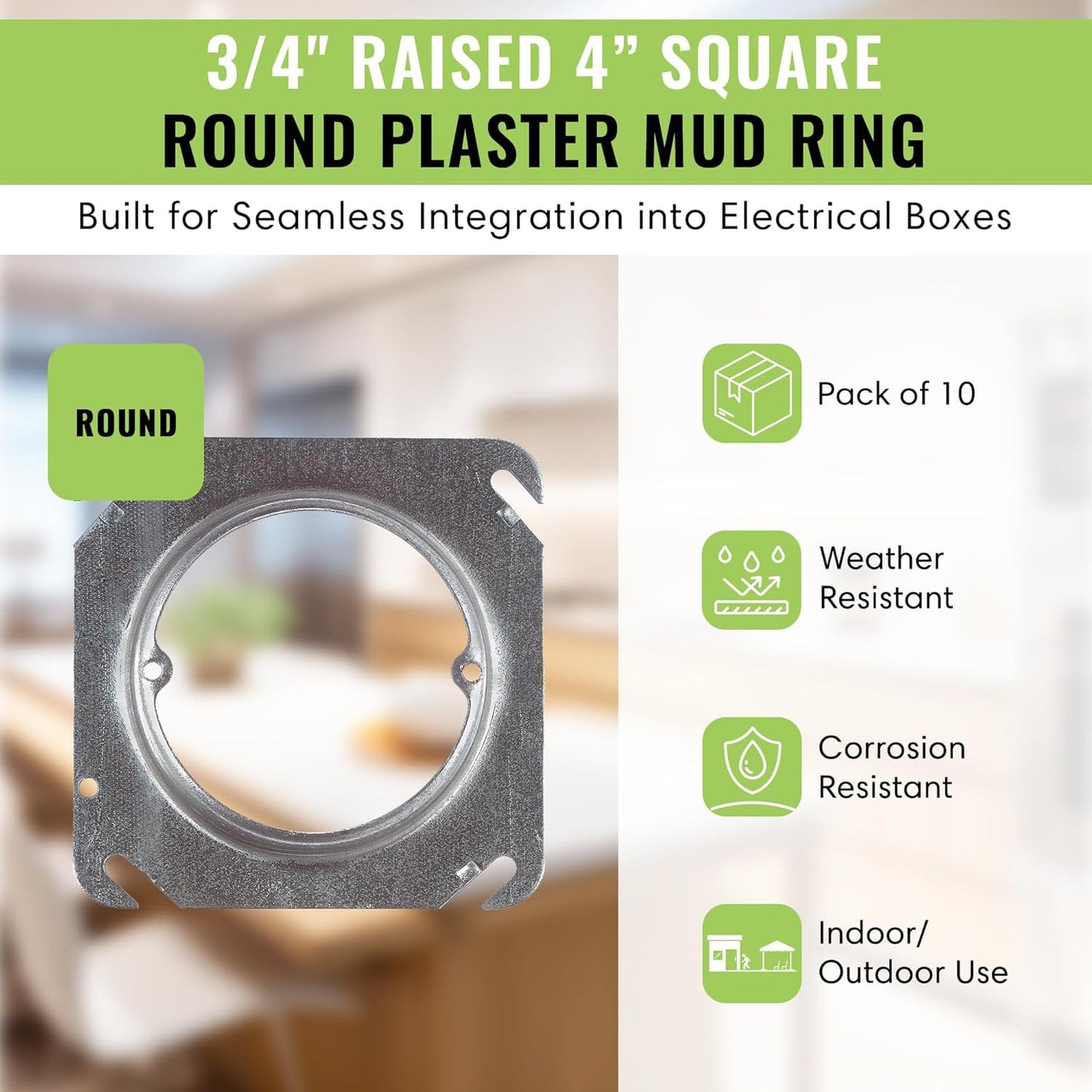 Select 5 Pack 1-1/2-Inch Raised 4-Inch Square (4S) One Gang Plaster Ring with Angled Slots, Mud Ring for Wiring Connections, Housing Receptacles & Switches