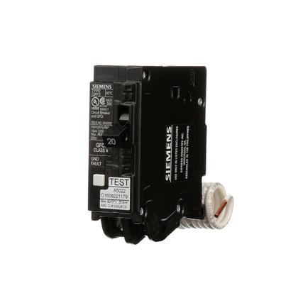 Siemens Gfci Circuit Breaker, Plug In, Self Testing, 20 Amp, 1-Pole, 120 Volt, QF120A
