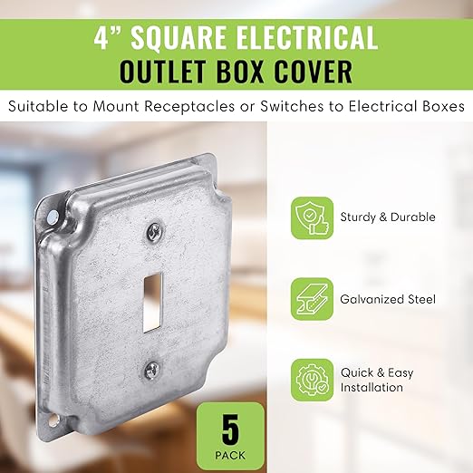 SELECT 5 Pack 4-Inch Square (4S) Electrical Outlet Box Cover, 1/2-Inch Raised Industrial Box Cover, 1 x Toggle Switch Receptacle Outlet Cover.
