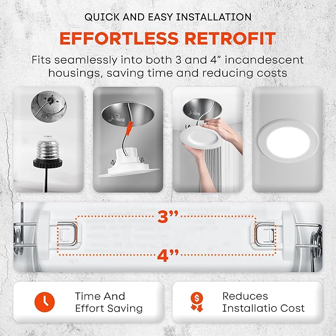 Elite 12 Pack REL437-CCT Series LED Retrofit Baffle Trim, Color SeleCCTor 2700K/3000K/3500K/4000K/5000K (White, 4")