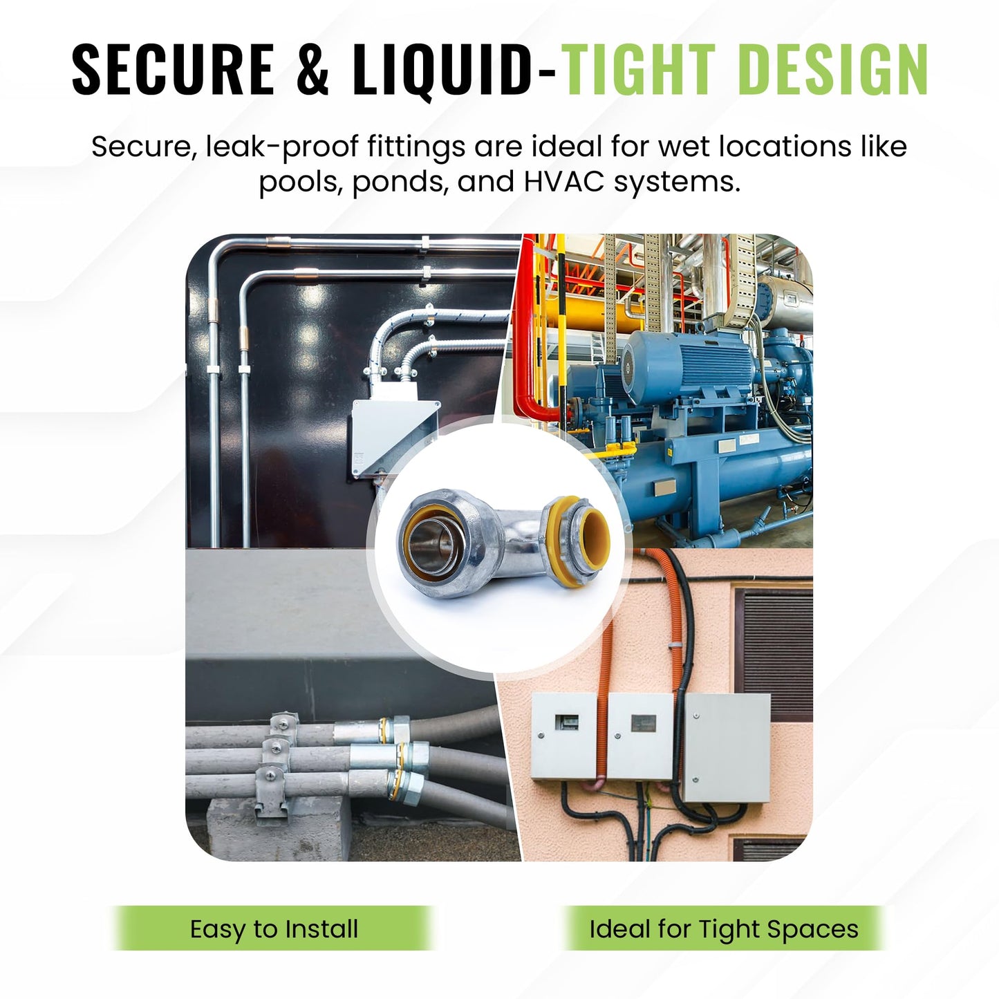 SELECT 10 Pack Lighting 90-Degree Zinc Liquid Tight Connector, 1 Inch Electrical Connectors, Conduit Fittings, Safe and Rust Resistant