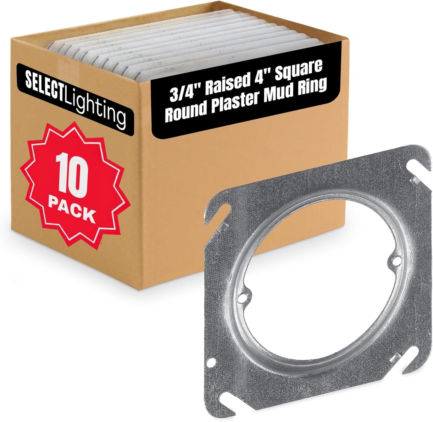 Select 5 Pack 1-1/2-Inch Raised 4-Inch Square (4S) One Gang Plaster Ring with Angled Slots, Mud Ring for Wiring Connections, Housing Receptacles & Switches