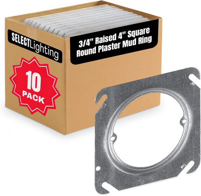 Select 5 Pack 1-1/2-Inch Raised 4-Inch Square (4S) One Gang Plaster Ring with Angled Slots, Mud Ring for Wiring Connections, Housing Receptacles & Switches