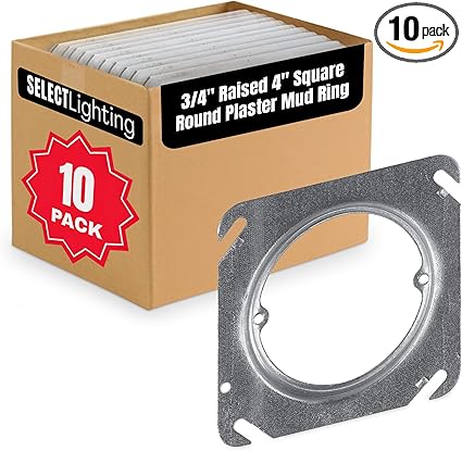 SELECT 10 Pack 3/4-Inch Raised 4-Inch Square (4S) Round Plaster Ring w ...
