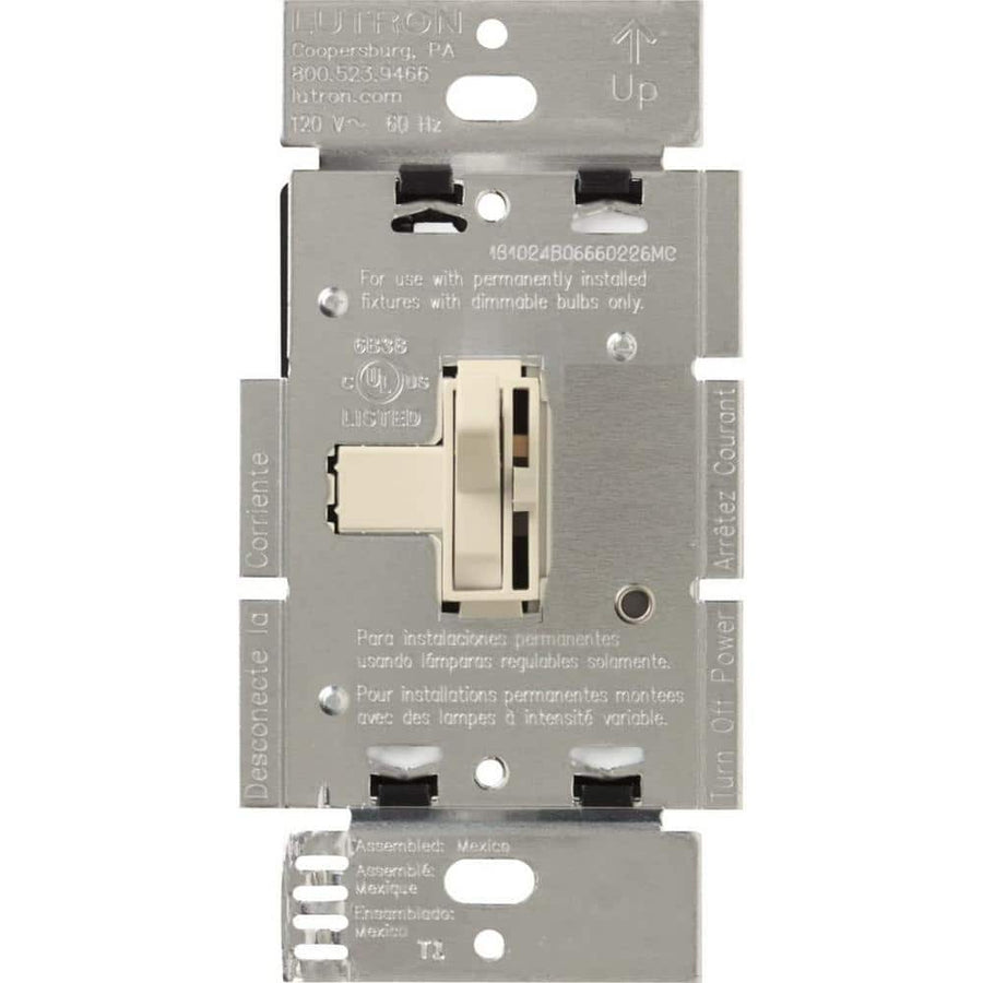 Lutron Ariadni AY-103PNL-LA preset dimmer in Light Almond, back view of the mounting strap