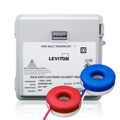 Leviton Mini Meter Kit Outdoor Surace Mount Mechanical Counter 120/208/240V 1P/3W 200A with 2 Solid CT's, MO240-2SW