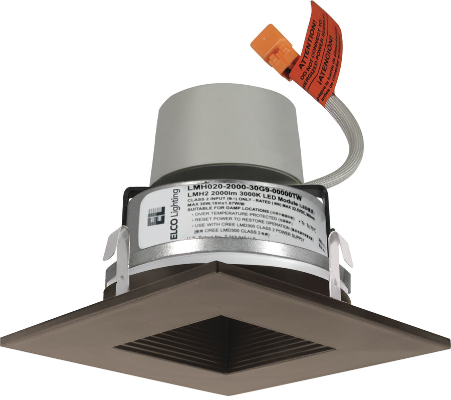 Elco Lighting 4" LED Module & Driver with Square on Square Baffle Trim, 11.4W, Sunset Dim-to-Warm, 120V, Triac/ELV, All Bronze, E415R08SDBZ
