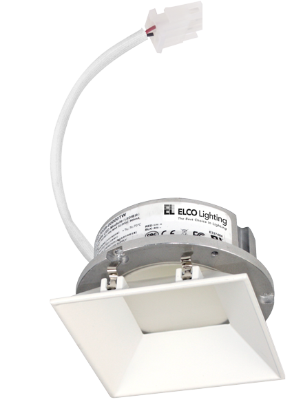 Elco Lighting 4" Square Trimless Reflector LED Light Engine, 8.76W, 2700K, CRI93, Triac/ELV/0-10V, White, E444C0827W2
