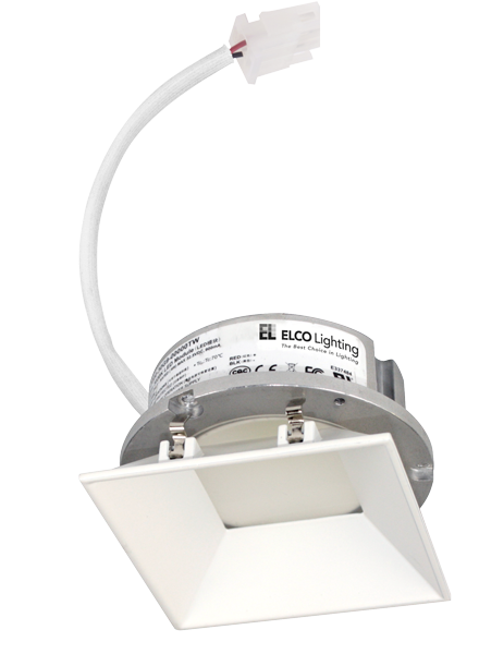 Elco Lighting 4" LED Light Engine with Trimless Reflector Square, 8.76W, 3500K, CRI93, 60° Beam, All White, E444C0835W2
