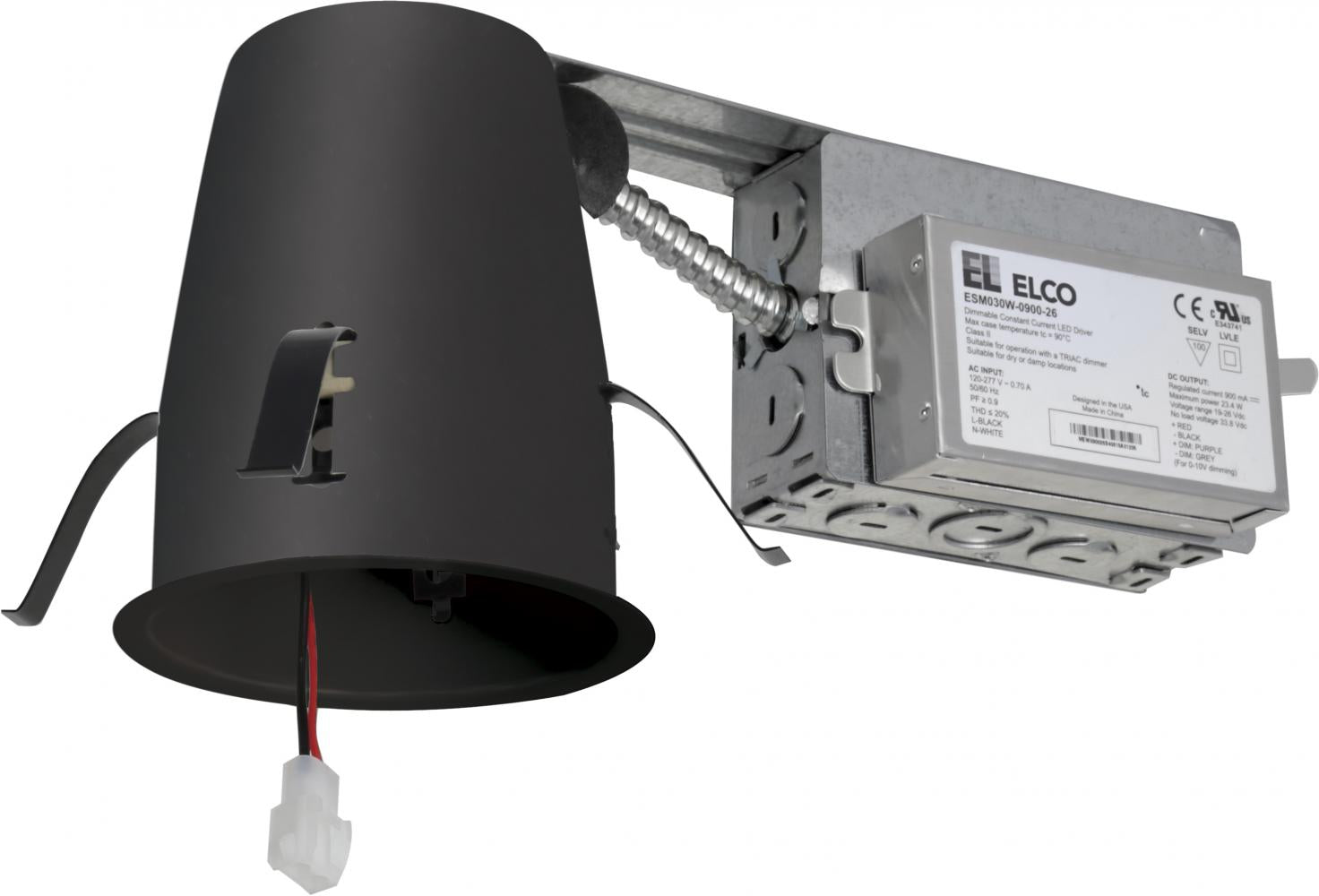Elco 3" IC Airtight Remodel Housing with Driver, 120V, TRIAC/ELV, E3LRC08ICA2