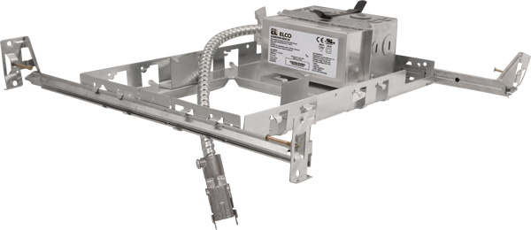 Elco Lighting 4" Square New Construction Plaster Frame with Driver, 4000 lm, CRI93+, 0-10V/Triac/ELV, 120-277V, Emergency Backup, E4SQLFU40D2-EM2