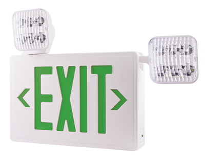 Elco Lighting EE94 LED Exit Sign & Emergency Light Combo, 120/277V, Two 2W Heads, Green Letters, EE94HG
