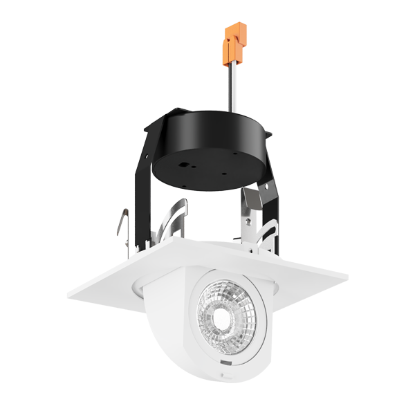 Elco Lighting 4" LED Square Adjustable Pull-Down Insert, 12.6W, 3000K, CRI93+, TRIAC, White, EL44730W
