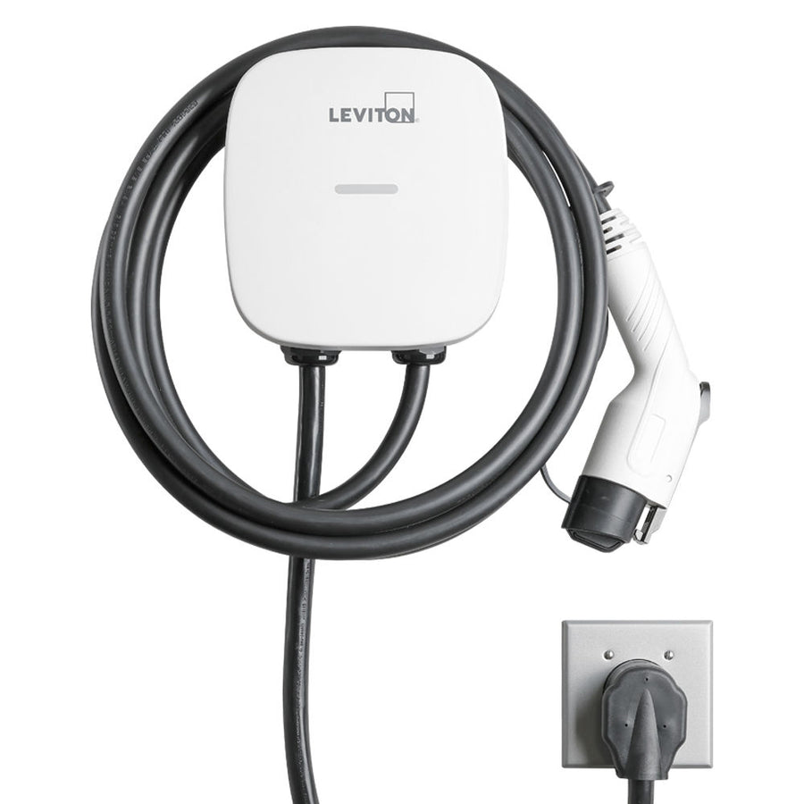 Leviton Level 2 Electric Vehicle Charging Station With Wi-Fi, Works with My Leviton App, Plug-In, 40A Max Output - 25ft Cable - 208-240V, EV40P