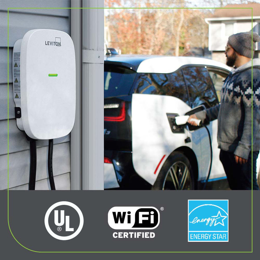 Leviton Level 2 Electric Vehicle Charging Station With Wi-Fi, Works with My Leviton App, 32A Max Output - 18ft Cable - 208-240V, EV32W