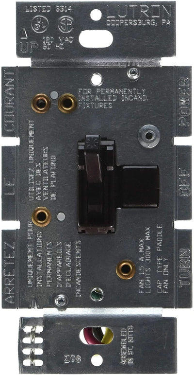 Lutron Ariadni Dual Fan/Light Control, 300W, 120V, 3-Speed, Brown, AY2-LFSQ-BR