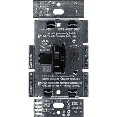 Lutron Ariadni LED+ Dimmer Switch, 150W LED, Single Pole/3-Way, No Neutral Required,120V, AYCL-153P-BL, Black