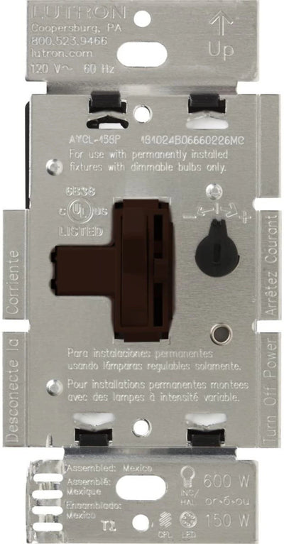 Lutron Ariadni LED+ Dimmer Switch, 150W LED, Single Pole/3-Way, No Neutral Required,120V, AYCL-153P-BR, Brown