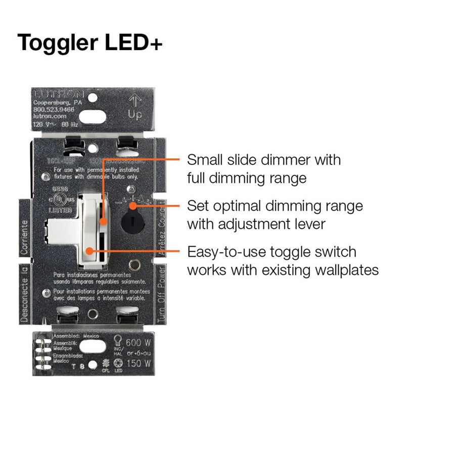 Lutron Ariadni LED+ Dimmer Switch, 150W LED, Single Pole/3-Way, No Neutral Required,120V, AYCL-153P-IV, Ivory