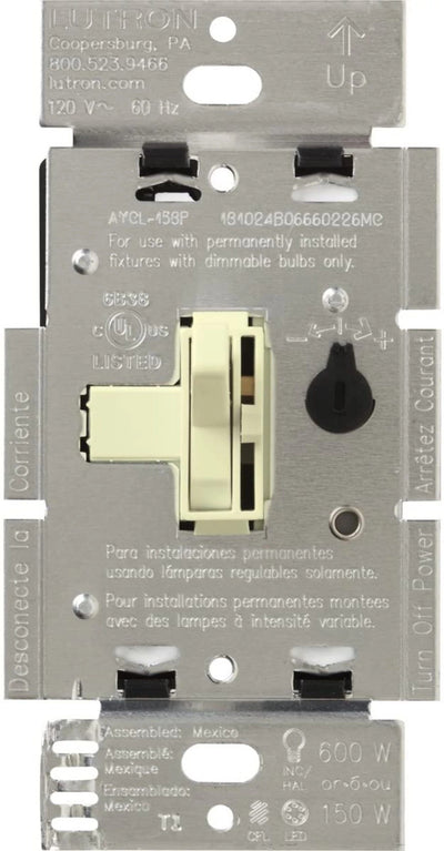 Lutron Ariadni LED+ Dimmer Switch, 150W LED, Single Pole/3-Way, No Neutral Required,120V, AYCL-153P-AL, Almond