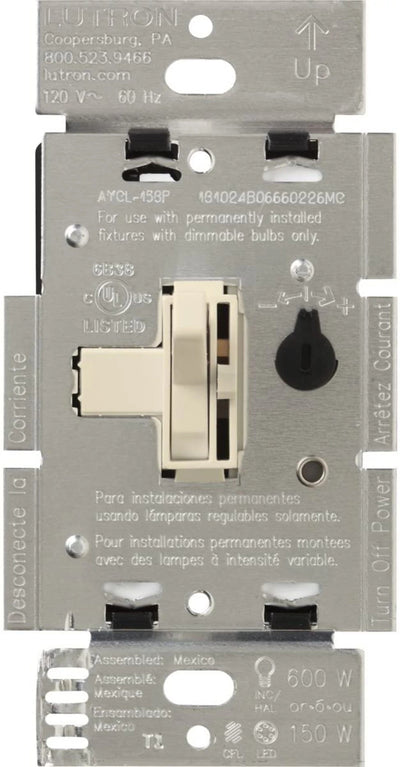 Lutron Ariadni LED+ Dimmer Switch, 150W LED, Single Pole/3-Way, No Neutral Required,120V, AYCL-153P-LA, Light Almond