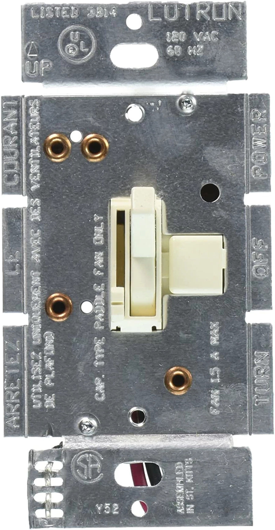 Lutron Ariadni Quiet Fan Speed Control, 1.5A, 120V, 3-Speed, Almond, AYFSQ-F-AL