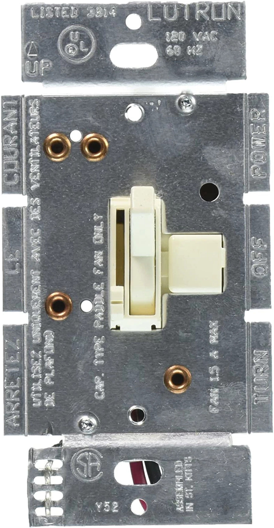 Lutron Ariadni Quiet Fan Speed Control, 1.5A, 120V, 3-Speed, Almond, Clamshell, AYFSQ-FH-AL