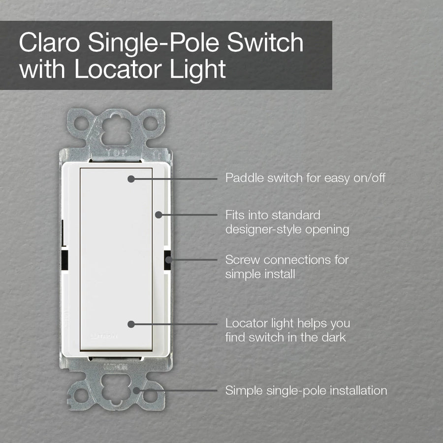 Lutron Claro Single-Pole On/Off Rocker Switch with Locator Light, 15A, Biscuit, SC-1PSNL-BI