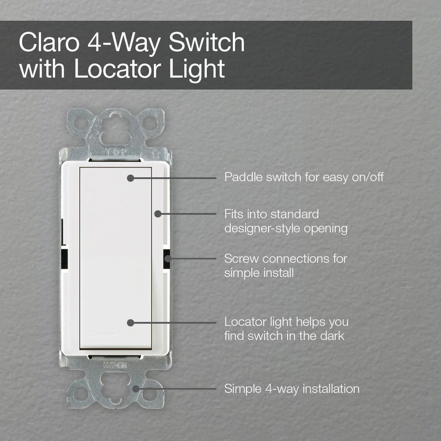Lutron Claro 4-Way On/Off Rocker Switch, 15A, Satin, Biscuit, SC-4PS-BI