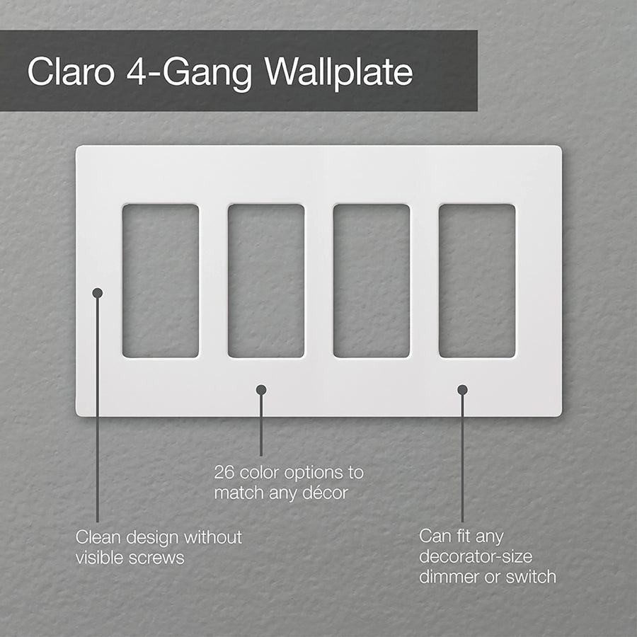 Lutron Claro Wallplate, Four-Gang, Gloss Ivory, CW-4-IV