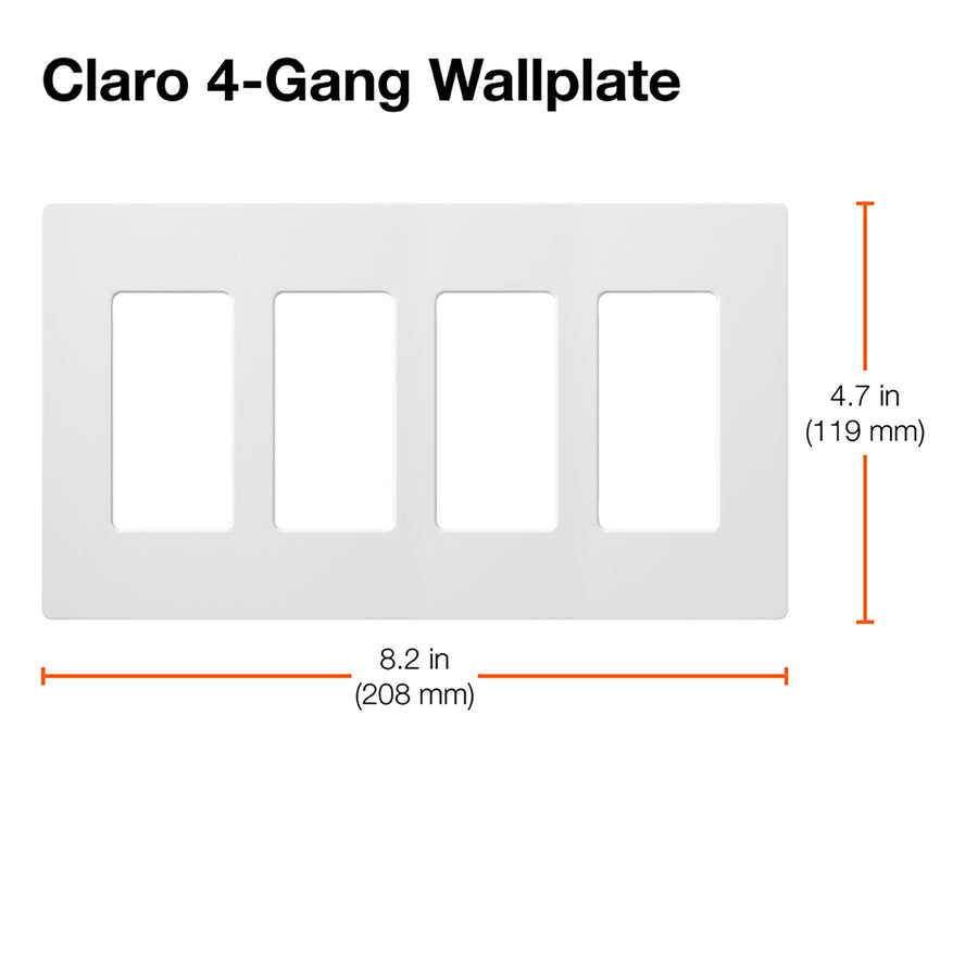 Lutron Claro Wallplate, Four-Gang, Gloss Gray, CW-4-GR