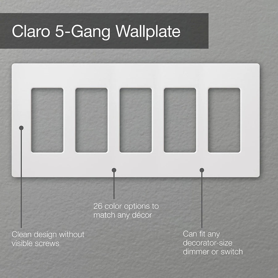 Lutron Claro Wallplate, 5-Gang, Almond, CW-5-AL